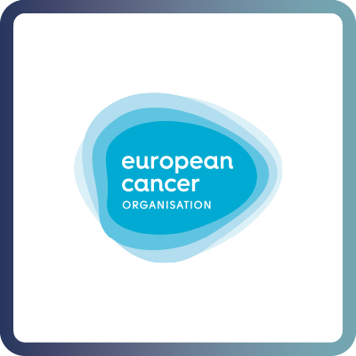 A tile with dark blue border and white background containing the logo of the European Cancer Organisation (ECO)