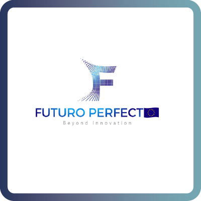 A tile with dark blue border and white background containing the logo of Futuro Perfecto Innovation (FPI)