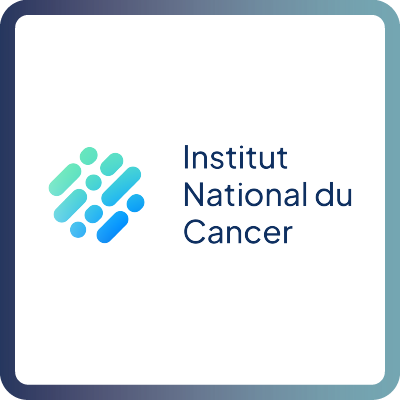 A tile with dark blue border and white background containing the logo of the Luxembourg National Cancer Institute (INC)