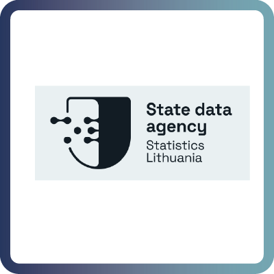 A tile with dark blue border and white background containing the logo of the State Data Agency (SDA)