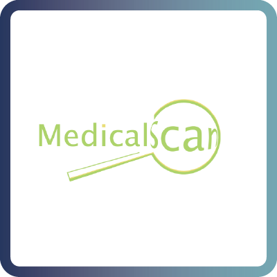 A tile with dark blue border and white background containing the logo of MedicalScan (MESC)