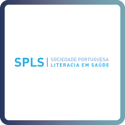 A tile with dark blue border and white background containing the logo of The Portuguese Health Literacy Society (SPLS)