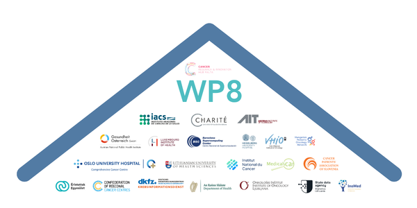 A stylised roof with all partner logos for work package 8.