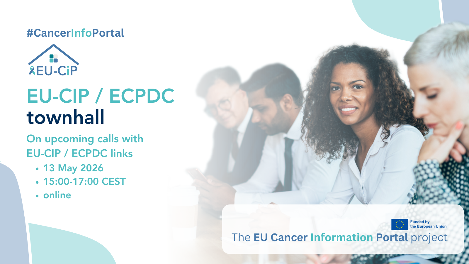 A group of people next to the text EU-CiP / ECPDC townhall.